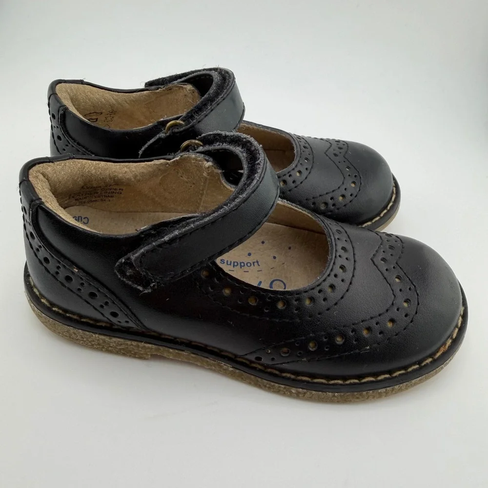Footmate Kids Black Leather Mary‎ Jane Shoes Wingtip Arch Support Wide Size 7